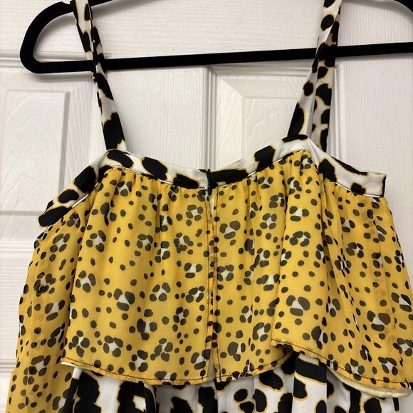 Koch Yellow & Black Animal Print Ruffle Strappy Top Size XS. Casual Party - Picture 7 of 8